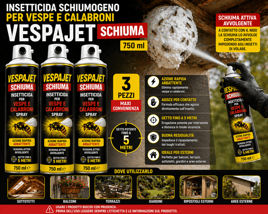 3 Spray Vespajet Schiuma Vespe Calabroni 750 ml Gittata 5 m - Lemag srl