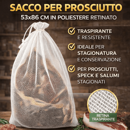 Sacco per Prosciutto 53x86 cm in Poliestere Retinato – Traspirante per Stagionatura e Conservazione Salumi - Lemag srl