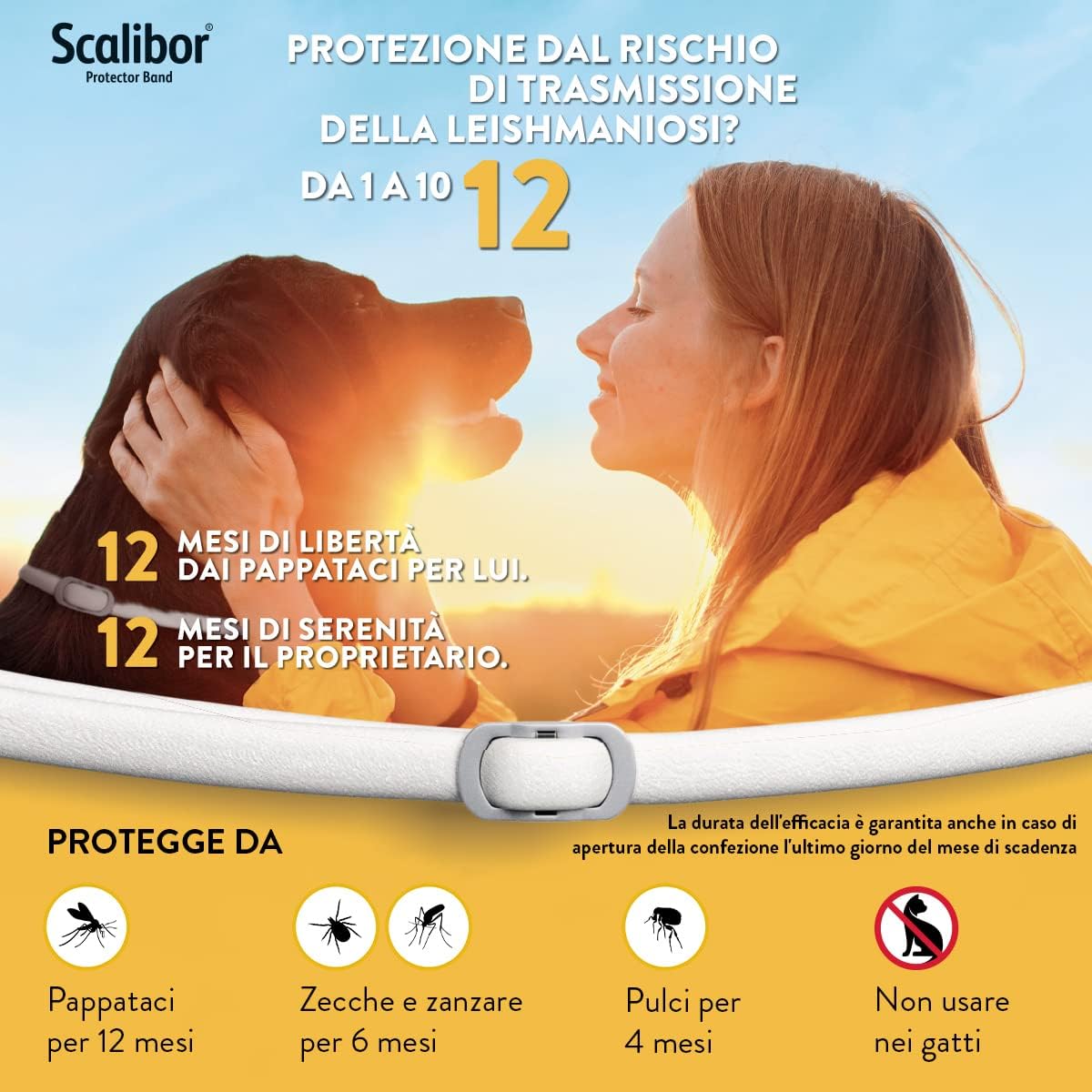 Protezione da pappataci e zecche con il collare Scalibor cani grandi per prevenire la leishmaniosi fino a 12 mesi.