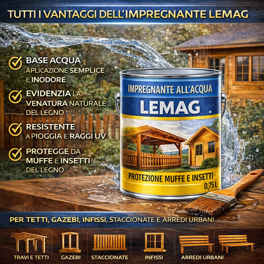 Impregnante all’Acqua per Legno 0,75 L – Acrilico Interno/Esterno – Protegge da Muffe e Insetti – Anti Annerimento – Effetto Venatura - Lemag srl