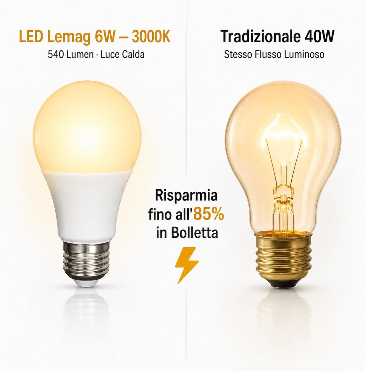 Set 6 Lampadine LED Sfera G45 6W E27 – 540lm | Luce Calda Bianco Caldo 3000K | Risparmio Energetico | Attacco E27 | Soggiorno Camera Corridoio | Made in Italy - Lemag srl