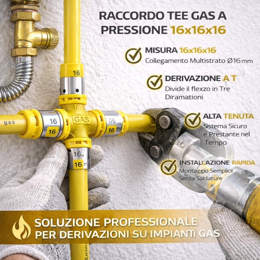 Raccordo Tee Gas a Pressione 16x16x16 per Tubo Multistrato - Lemag srl