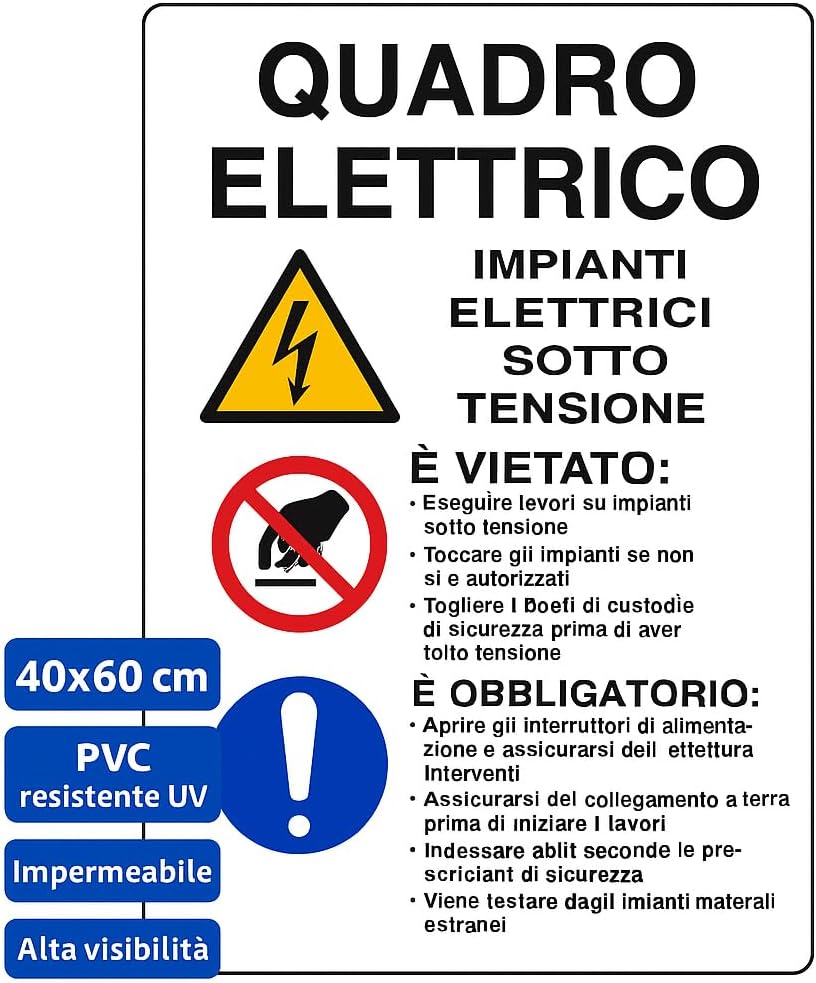 Cartello Quadro Elettrico 40x60 cm in PVC Rigido – Anti-UV - Lemag srl