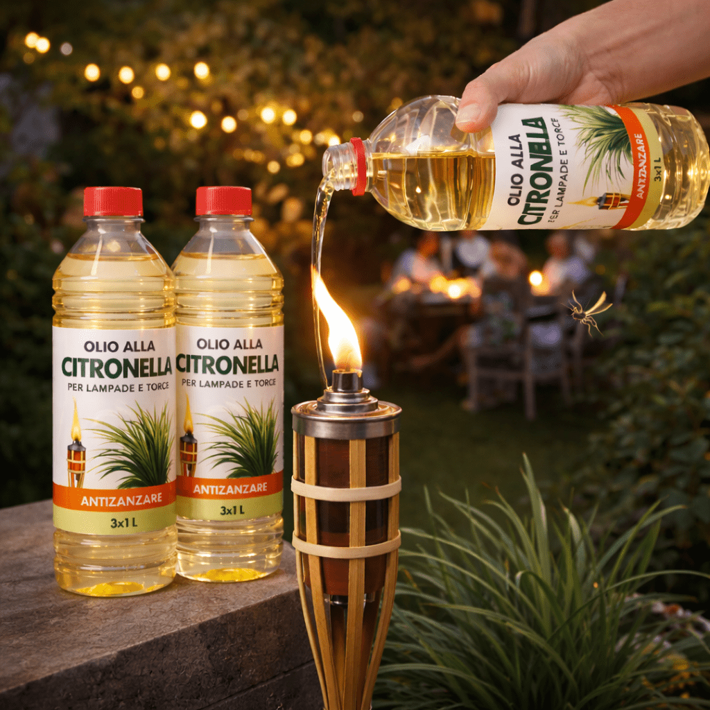 Olio alla Citronella per Lampade e Torce – 3 x 1 Litro – Olio Profumato Antizanzare – Bassa Fumosità – Ideale per Giardino, Terrazzo e Campeggio – LEMAG SRL - Lemag srl