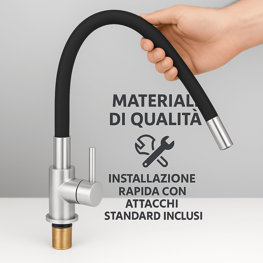 Miscelatore Lavello Flessibile con Canna in Gomma SNAKE Nero - Lemag srl - Lemag srl