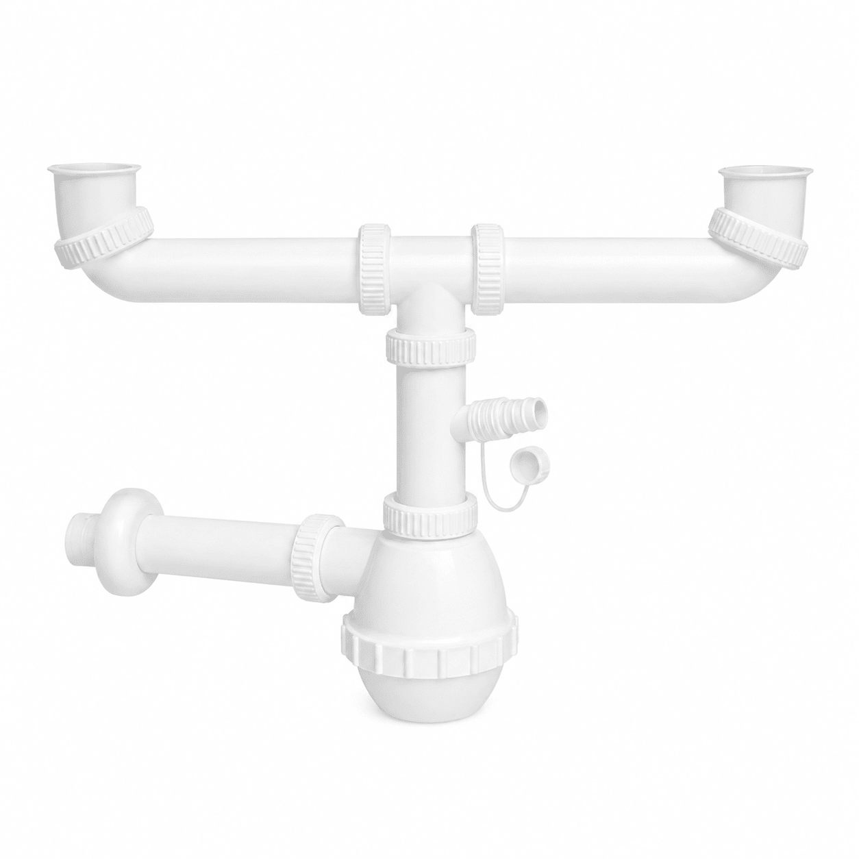 Sifone Lavello Cucina 2 Vie "Francia" con Attacco Lavatrice – 1"1/2 | Scarico Ø32/40 mm | Sifone Doppio Vasca con Presa Lavatrice Anti - Odore | Fai da Te - Lemag srl