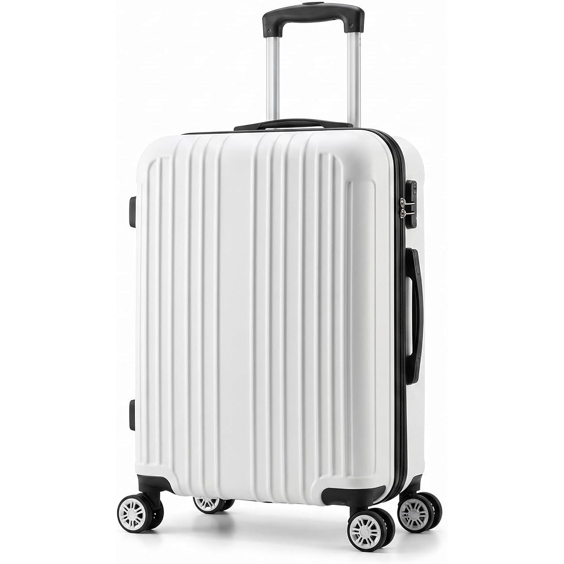 Un trolley cabina rigido abs Lemag di colore bianco, ideale come bagaglio a mano leggero con ruote removibili.