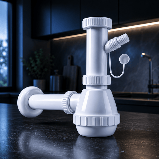 Lavello Cucina 1 Via "Francia" con Attacco Lavatrice – 1"1/2 | Scarico Ø32/40 mm | Sifone Cucina con Presa Lavatrice Anti - Odore | Installazione Fai da Te - Lemag srl