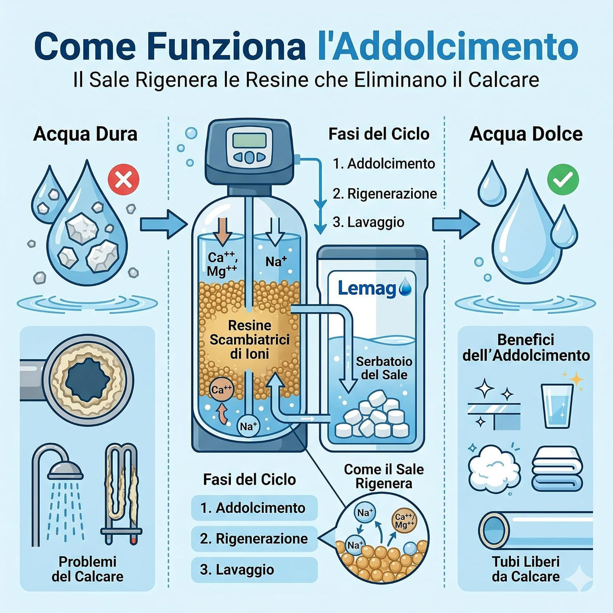 Sale a Pastiglie per Addolcitore Acqua 5 kg – Sale Ricristallizzato Purissimo 99,9% – Pastiglie Cilindriche Rigeneranti per Resine – Anticalcare Addolcitori Domestici e Industriali - Lemag srl