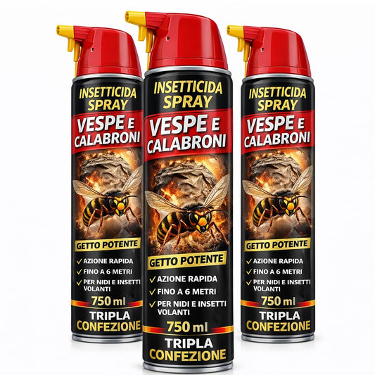 Insetticida Spray Vespe e Calabroni 750 ml x 3 – Gittata 5 m - Lemag srl