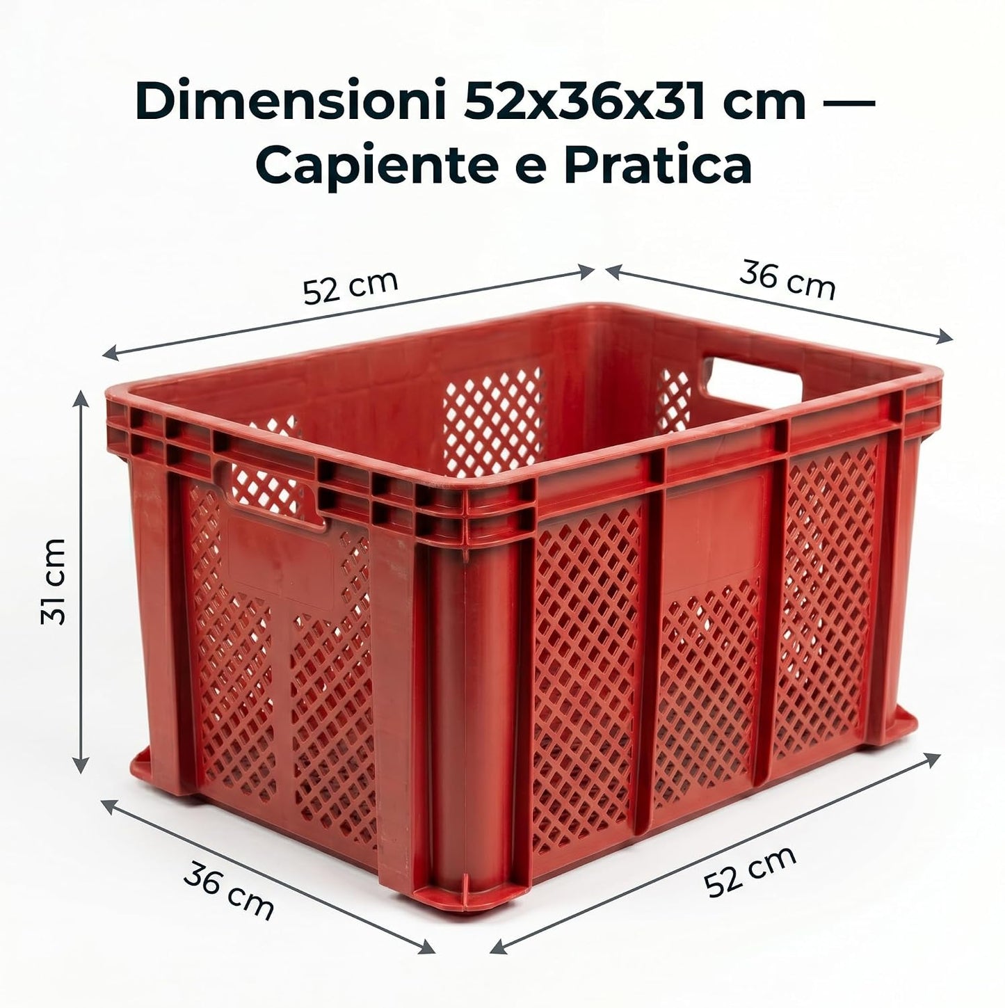 Set 2 Cassette Agricole Forate 52x36x31 cm – Cassette Impilabili in Plastica per Frutta e Verdura – Certificate per Alimenti – Raccolta Ortofrutta e Trasporto - Lemag srl