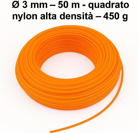 Filo Quadrato Nylon 3mm x 50m per Decespugliatore – Uso Intensivo Erba Dura - Lemag srl