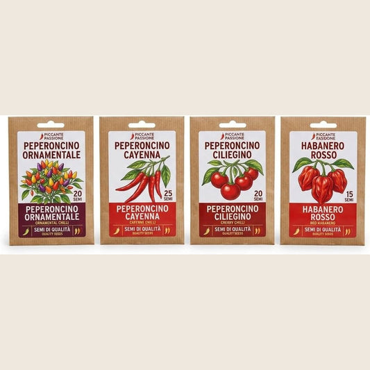 Semi di Peperoncino Collezione 8 Bustine - 2 per Varieta - Habanero Rosso, Cayenna, Ciliegia Piccante e Ornamentale - Dal Medio all'Estremo - Semina da Febbraio - Lemag srl