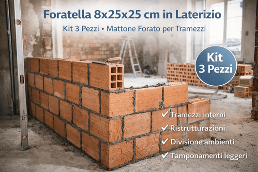 Foratella 8x25x25 cm in Laterizio – Kit 3 Pezzi – Mattone Forato per Tramezzi - Lemag srl