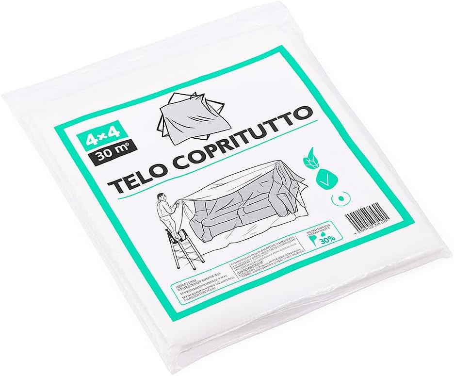 Set 5 Teli Protezione 4x4m Polietilene Impermeabile per Verniciatura e Giardino - Lemag srl