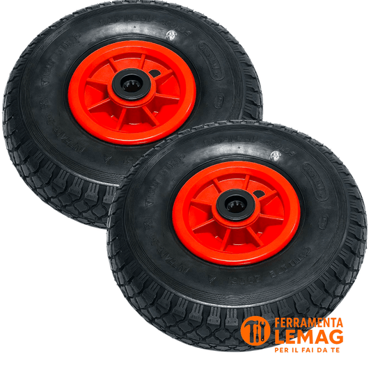 2 Ruote Pneumatiche Ø260 mm per Carrello | Cerchio Plastica – Foro 20 mm – Lemag - Lemag srl