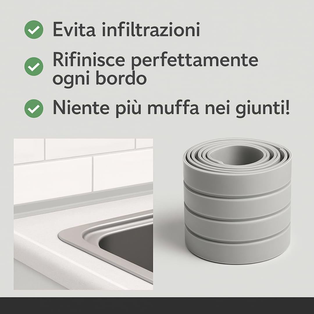 Set 5 Strisce Sigillanti Top Cucina 150 cm Impermeabili Anti - Muffa - Lemag srl