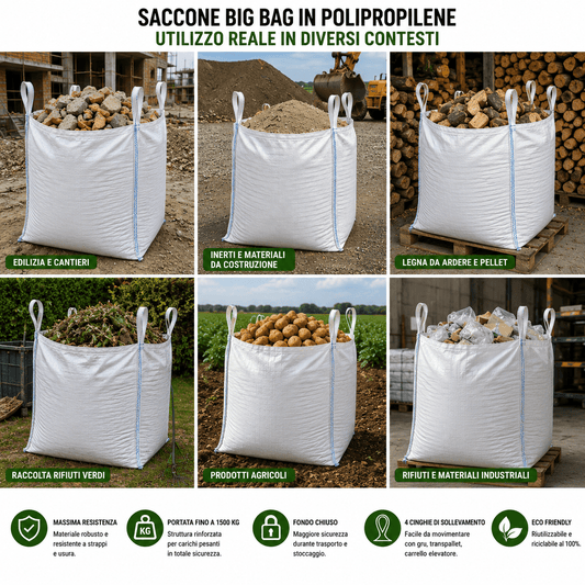 Saccone Big Bag in Polipropilene Fondo Chiuso 90x90x120 cm Portata 1500 Kg - Lemag srl