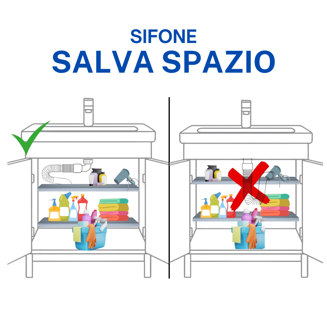 Sifone Flessibile Estensibile per Lavandino con Ghiera 1"1/2 - 1"1/4 - Lemag srl - Lemag srl