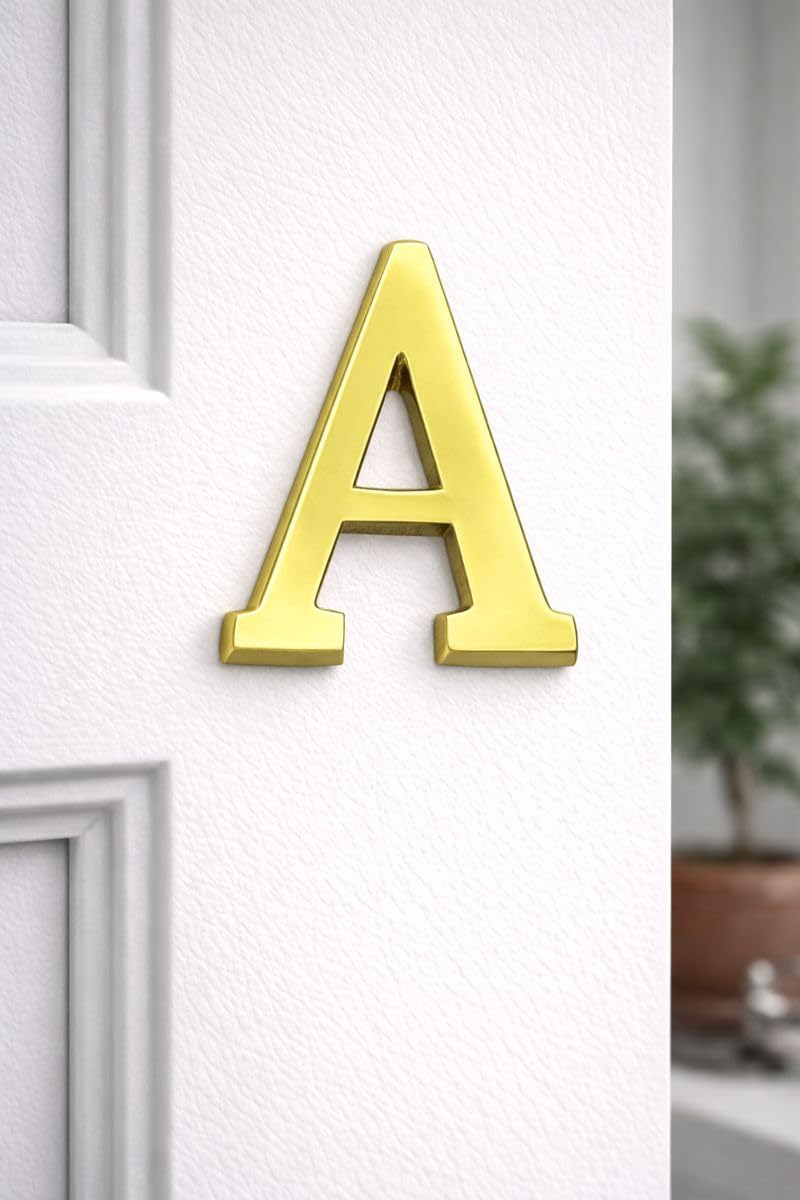 Lettera Alfabetica “A” in Ottone Lucido – Altezza 50 mm – Con Pioli per Fissaggio – Lettera per Insegne, Civici e Decorazioni - Lemag srl