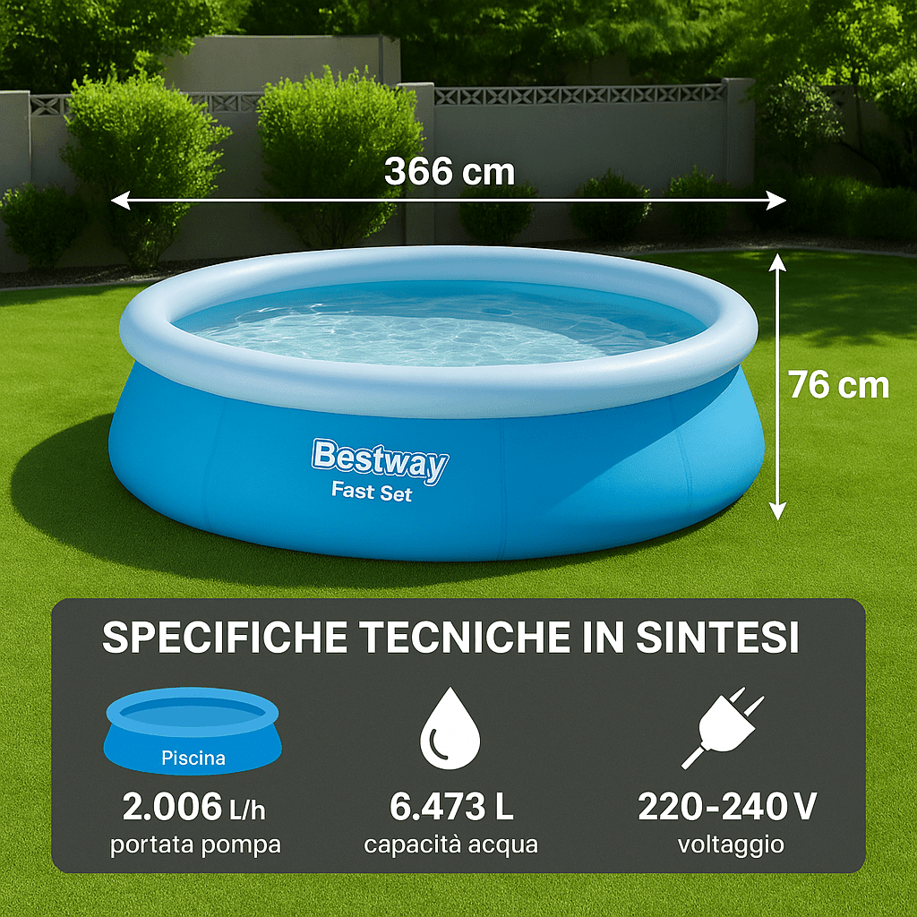 Bestway Piscina Autportante Tonda 366x76 cm con Pompa Filtro - Lemag srl - Lemag srl