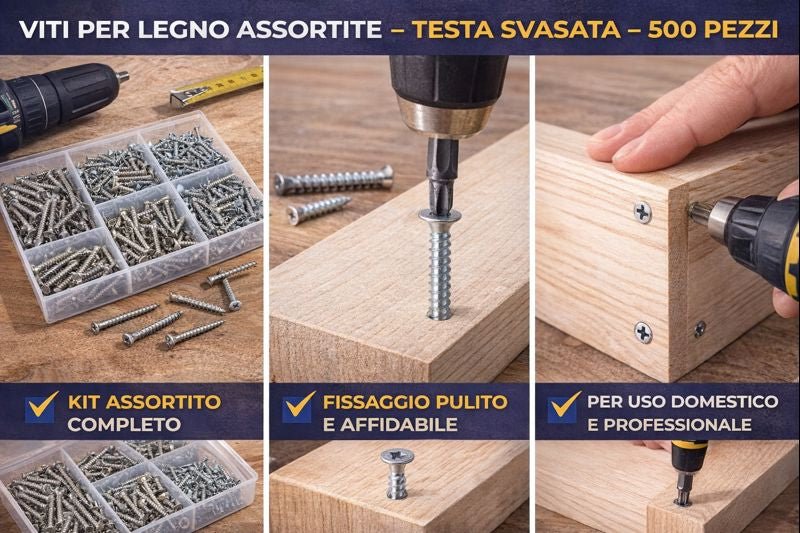 Set Viti Legno Assortite Testa Svasata 500 Pezzi 5 Misure - Lemag srl