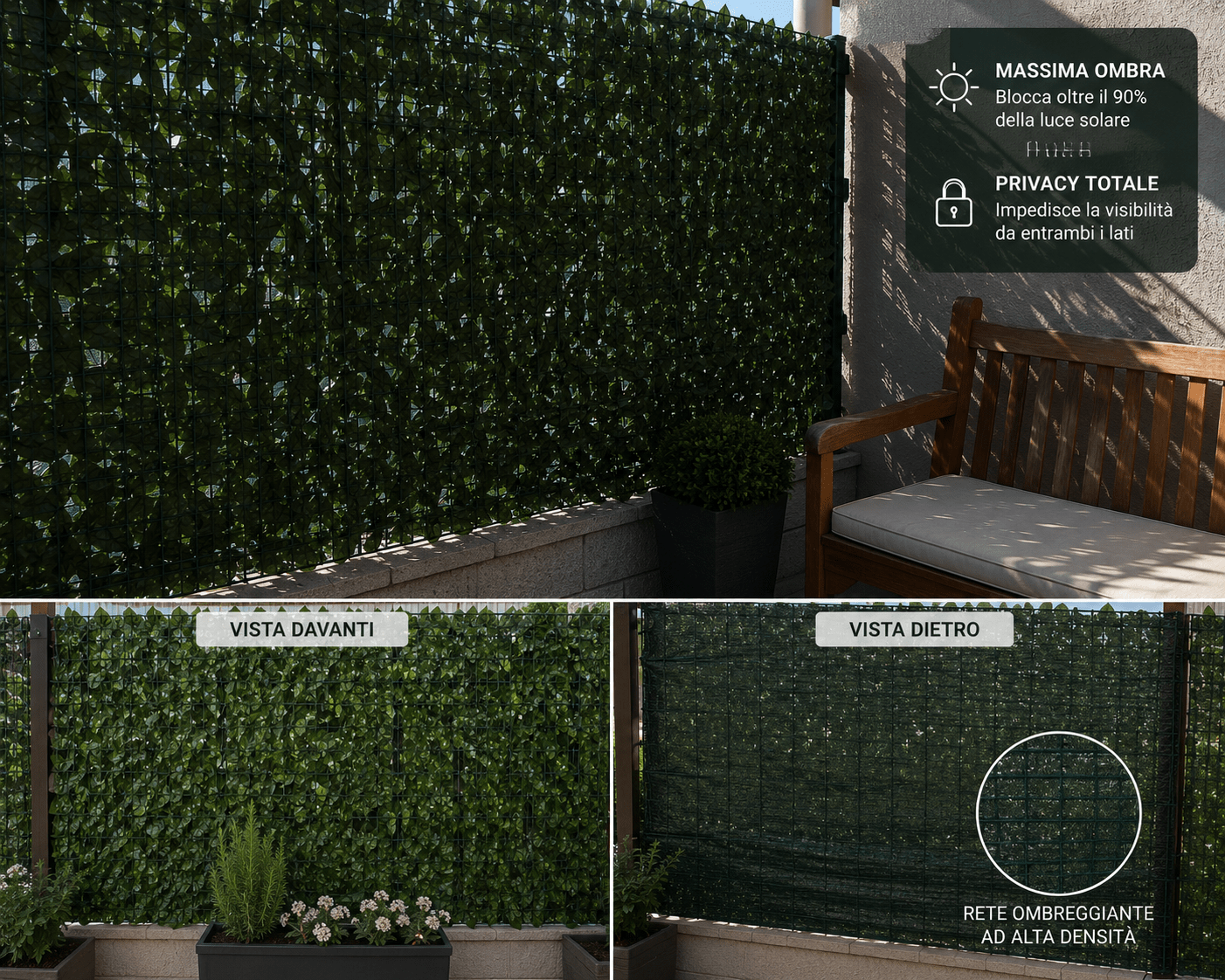 Siepe Artificiale Edera 1x3 m con Rete Ombreggiante PVC Foglie Decorative per Recinzioni Balconi Giardino Privacy Schermo Verde - Lemag srl