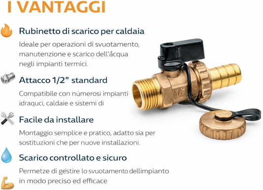 Rubinetto di scarico caldaia 1/2 pollice per impianti termici – dettaglio