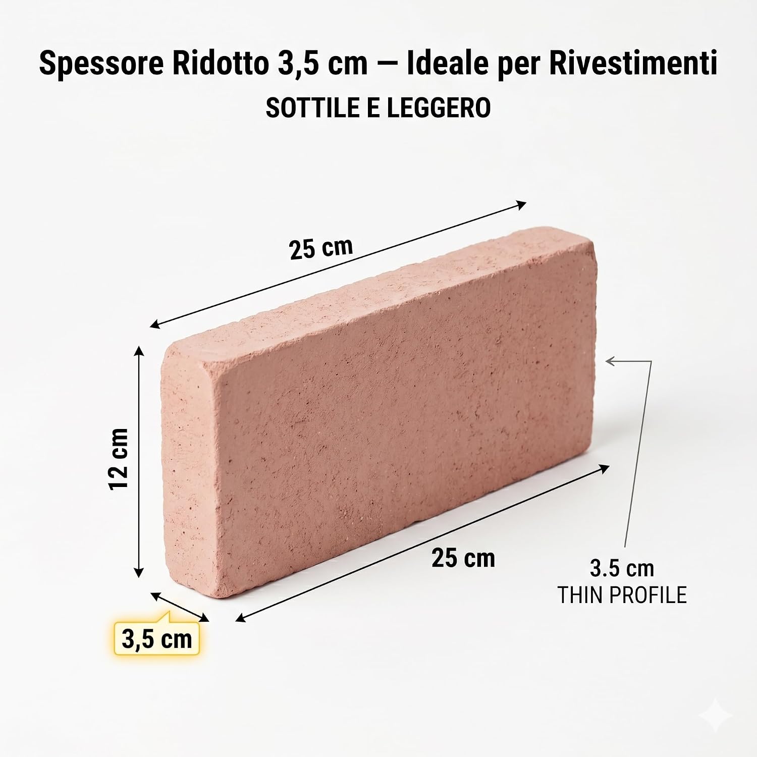 Mattone FBM Sabbiato Rosato 3,5x12x25 cm – Confezione Campione 2 Pezzi | Mattone Faccia a Vista Decorativo | Rivestimento Murale | Finitura Sabbiata | Made in Italy - Lemag srl