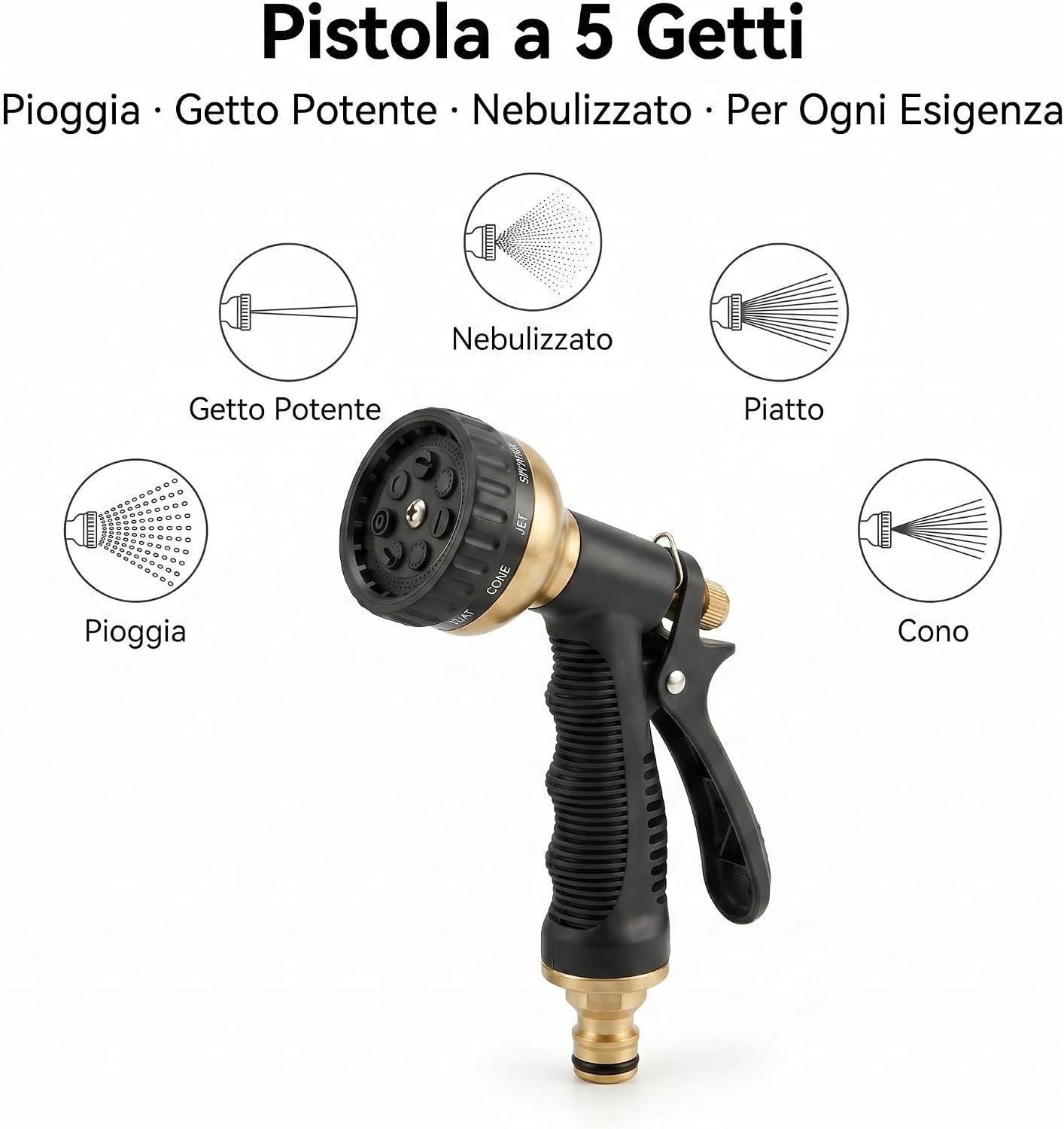 Tubo Irrigazione Retinato 1/2" 20 m con Pistola 5 Getti – Tubo da Giardino in PVC Anti-Alga e Atossico Antitorsione – Flessibile Resistente per Orto e Giardino - Lemag srl