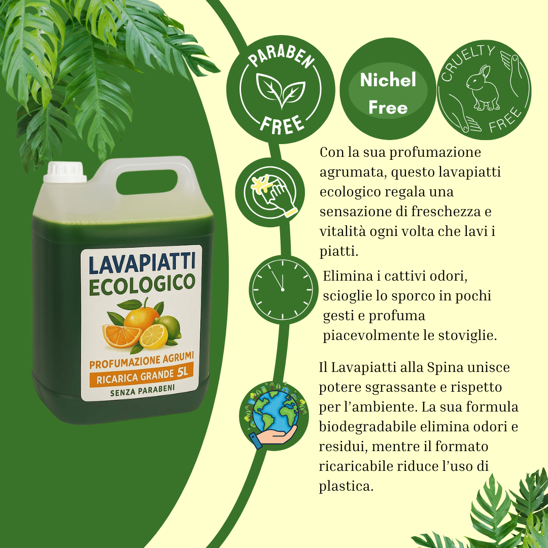 LAVAPIATTI ECOLOGICO FORMATO 5 LITRI – RICARICA GRANDE – 4 PROFUMAZIONI DISPONIBILI - Lemag srl