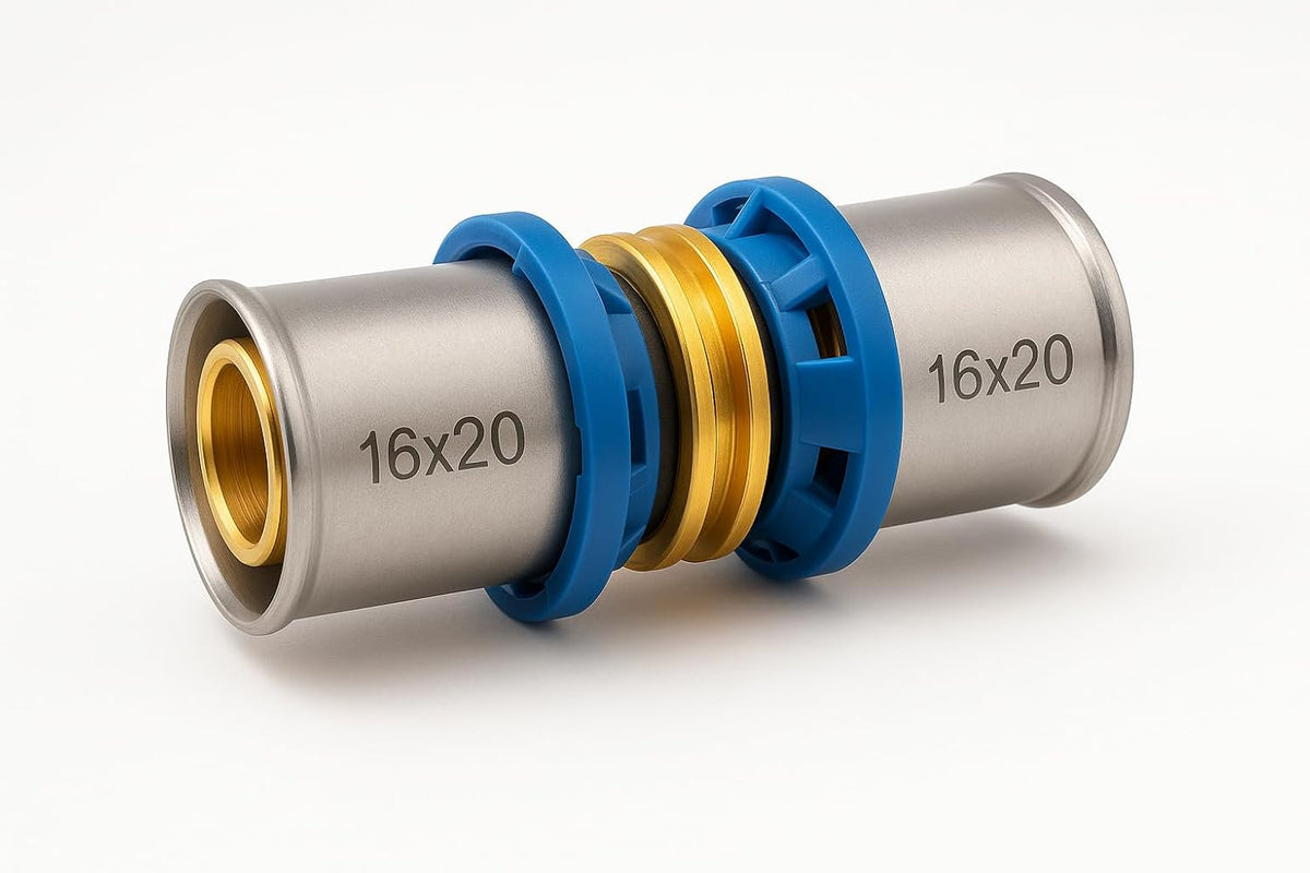 Raccordo a Pressione Dritto Doppio 16x20 mm per Tubi Multistrato – Ottone Nichelato Anticorrosione – Installazione Rapida e Sicura | LEMAG SRL - Lemag srl