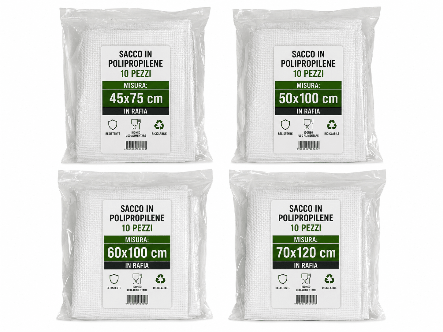 Sacco in Polipropilene Rafia per Alimenti e Raccolta 10 Pezzi Resistente Multiuso per Cereali Mangime Legna Macerie Orto Disponibile in Varie Misure - Lemag srl