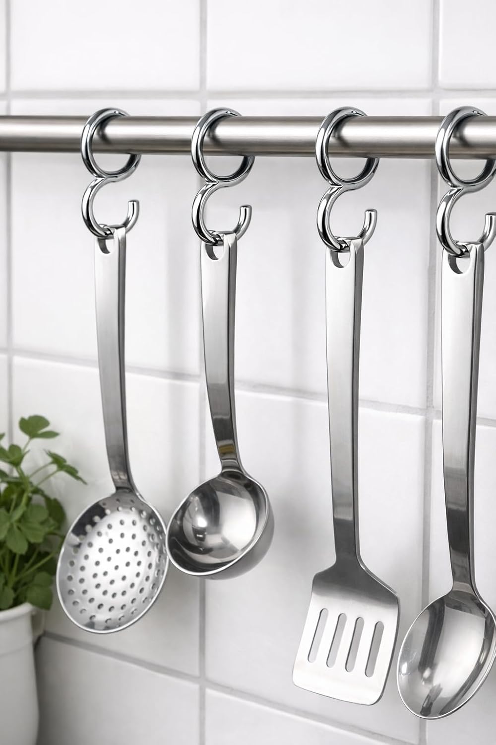 Gancetto Porta Mestolo Cromato – Kit 4 Pezzi – Ganci da Cucina per Mestoli e Utensili – Accessori per Barra e Pensili - Lemag srl