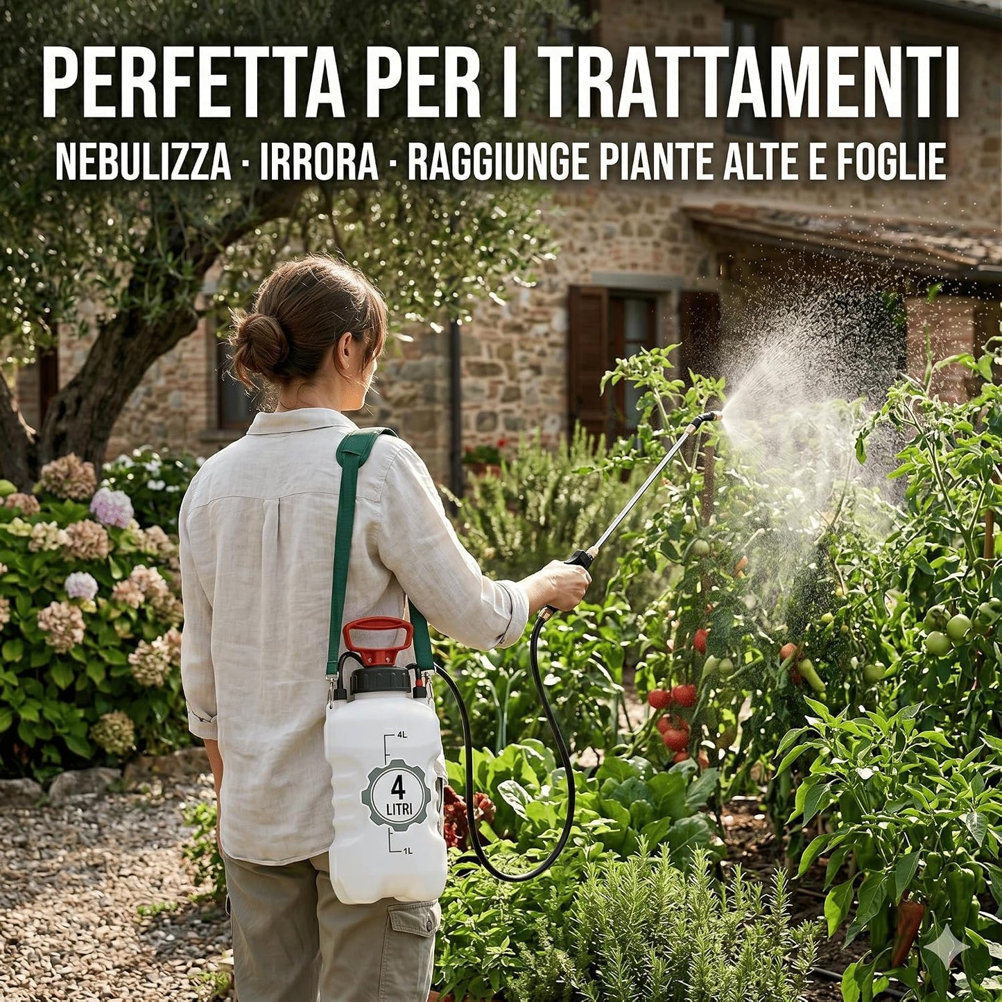 Pompa a Pressione 4 Litri – Vaporizzatore Irroratore Manuale per Giardino con Lancia 44 cm e Tubo 130 cm – Nebulizzatore a Pressione per Trattamenti Piante e Orto - Lemag srl
