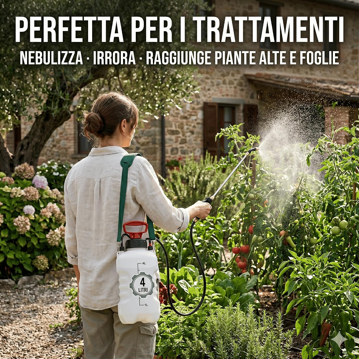 Pompa a Pressione 4 Litri – Vaporizzatore Irroratore Manuale per Giardino con Lancia 44 cm e Tubo 130 cm – Nebulizzatore a Pressione per Trattamenti Piante e Orto - Lemag srl