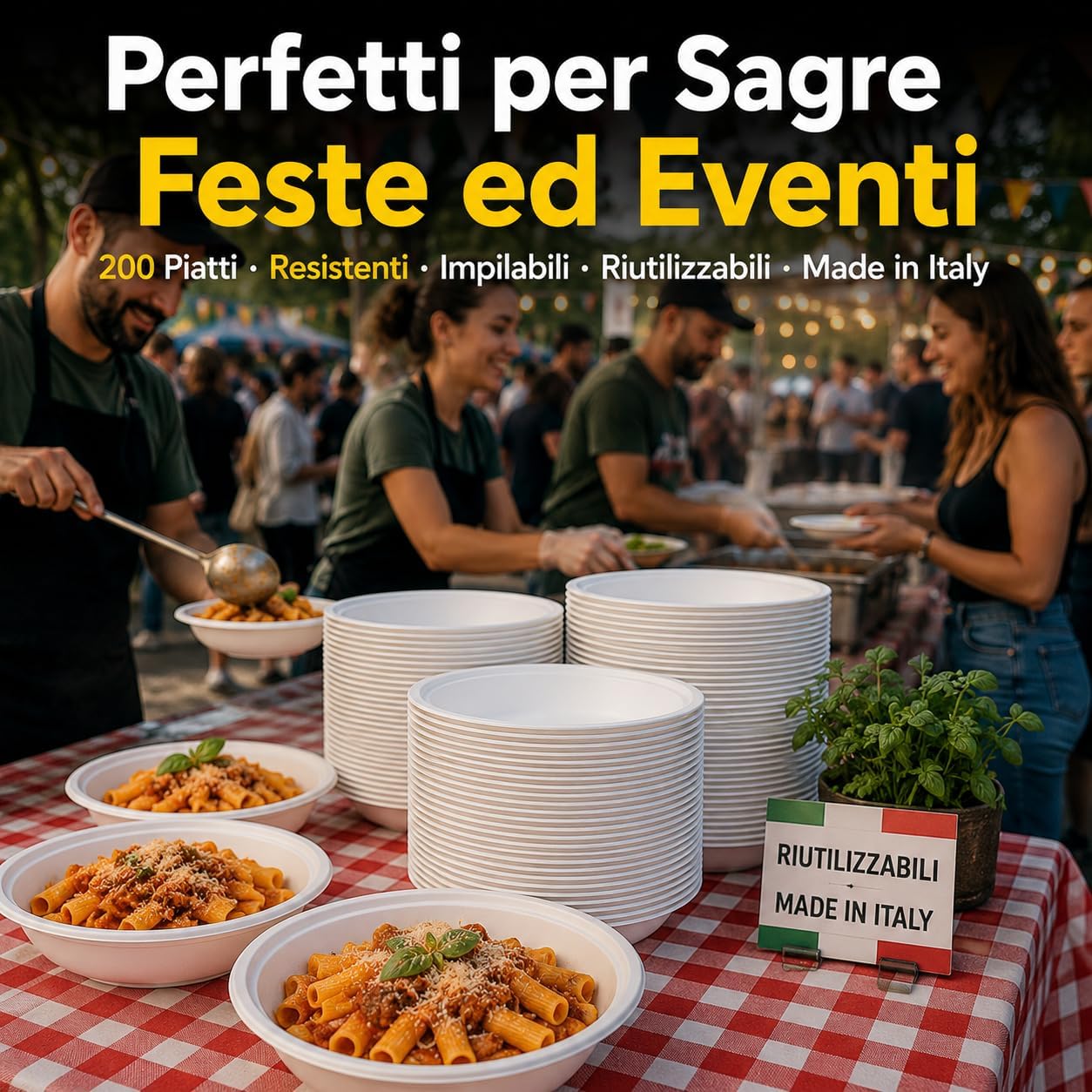 200 Piatti Fondi Riutilizzabili – 10 Conf. × 20 pz | Resistenti e Impilabili | Ristorante Mensa Catering Sagre | Famiglia Numerosa | Made in Italy - Lemag srl