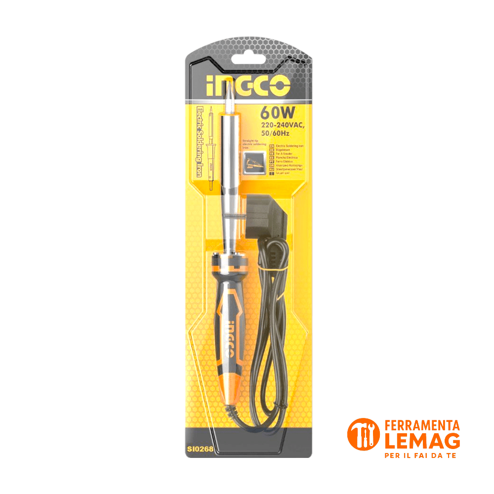 Ingco Si0268 Saldatore Elettrico Da 60 W Professionale Con Testa a Punta Dritta - Lemag srl