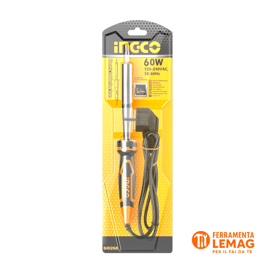 Ingco Si0268 Saldatore Elettrico Da 60 W Professionale Con Testa a Punta Dritta - Lemag srl