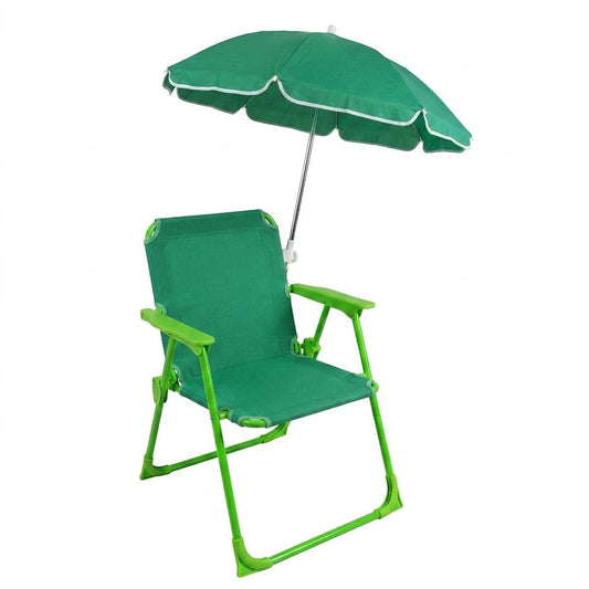 sedia da spiaggia per bambini con ombrellino pieghevole verde in tessuto oxford per mare e campeggio.