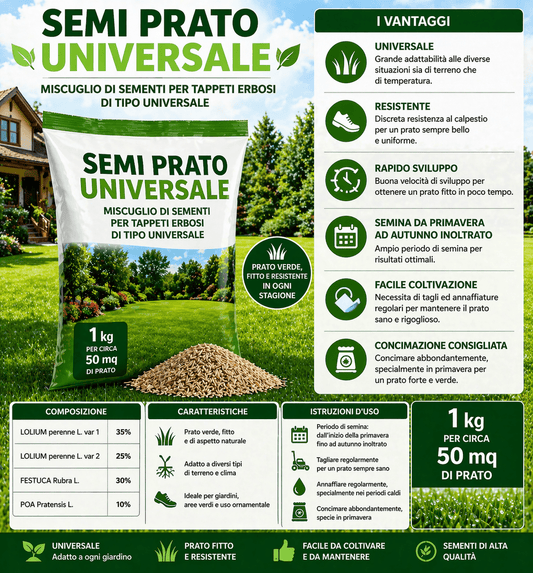 Semi Prato Universale 1 Kg per 50 mq Facile Coltivazione - Lemag srl