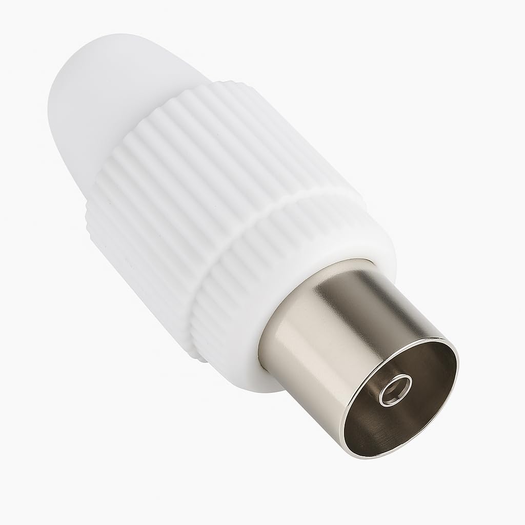 Presa TV Diritta Ø 9,5 mm – Connettore Antenna Maschio – Colore Bianco – Spina Coassiale per Cavo – 1 Pezzo - Lemag srl