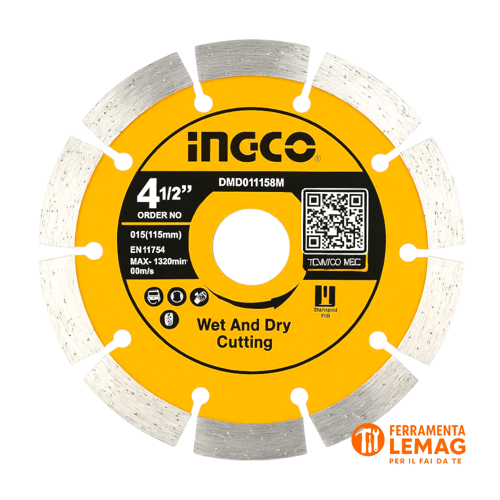 Disco diamantato INGCO 115 mm DMD011152M, per ceramica, gres, marmo e mattoni - Lemag srl