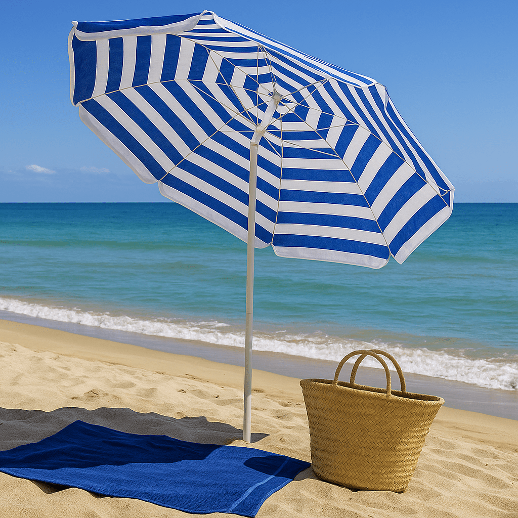 Ombrellone da Spiaggia Tondo Ø200 cm Cotone – Snodo, Custodia, Palo Acciaio - Lemag srl