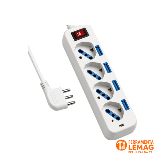 Multipresa 4 prese 10/16A + Schuko con interruttori indipendenti, spina 16A - Lemag srl