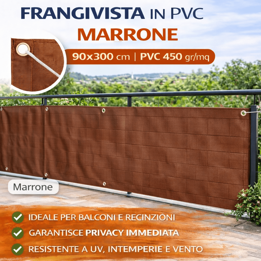 Frangivista PVC Cardinale 90x300 cm con Occhielli e Corda Privacy Balcone - Lemag srl