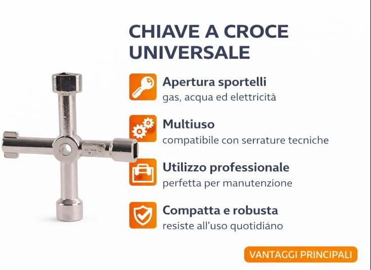 Chiave a Croce Universale per Sportelli Gas, Acqua ed Elettricità - Lemag srl