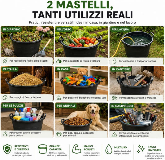 2 Mastelli Agricoli con Manici 65 Lt Ø55x42h - Lemag srl