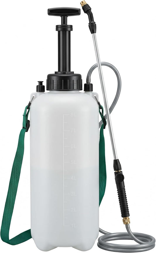 Pompa a Pressione 8 Litri – Vaporizzatore Irroratore Manuale con Lancia in Fibra di Vetro 44 cm e Tubo 130 cm – Nebulizzatore per Trattamenti Piante Orto e Grandi Superfici - Lemag srl