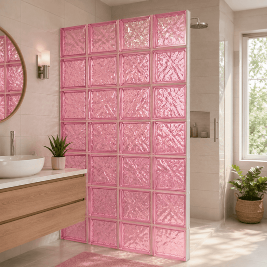 Vetromattone Rosa 19x19x8 cm Set 3 Pezzi Ondulato Mattone di Vetro Colorato Vetrocemento Decorativo per Pareti Divisorie Bagno Cucina - Lemag srl